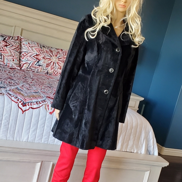 BETTY ROSE VINTAGE BLACK FAUX FUR COAT SZ S/M - Picture 2 of 15